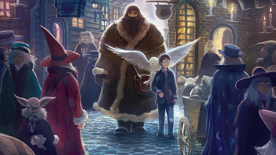 Harry Potter Owl Drawing Witch Hd Wallpaper,fantasy - Harry And Hagrid Diagon Alley - HD Wallpaper 