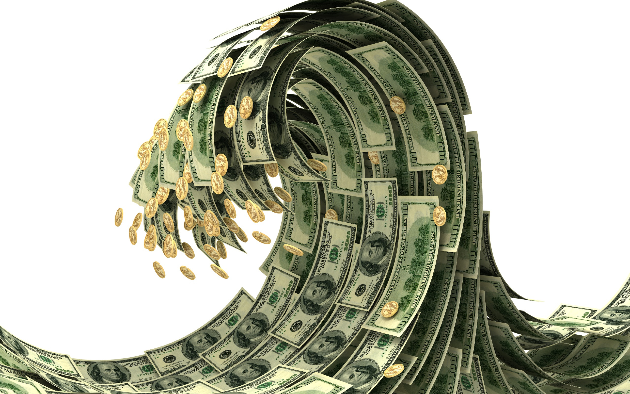 Money Wave, 3d Dollars, Finance Concepts, 3d Wave, - Tidal Wave Of Money -  2560x1600 Wallpaper 