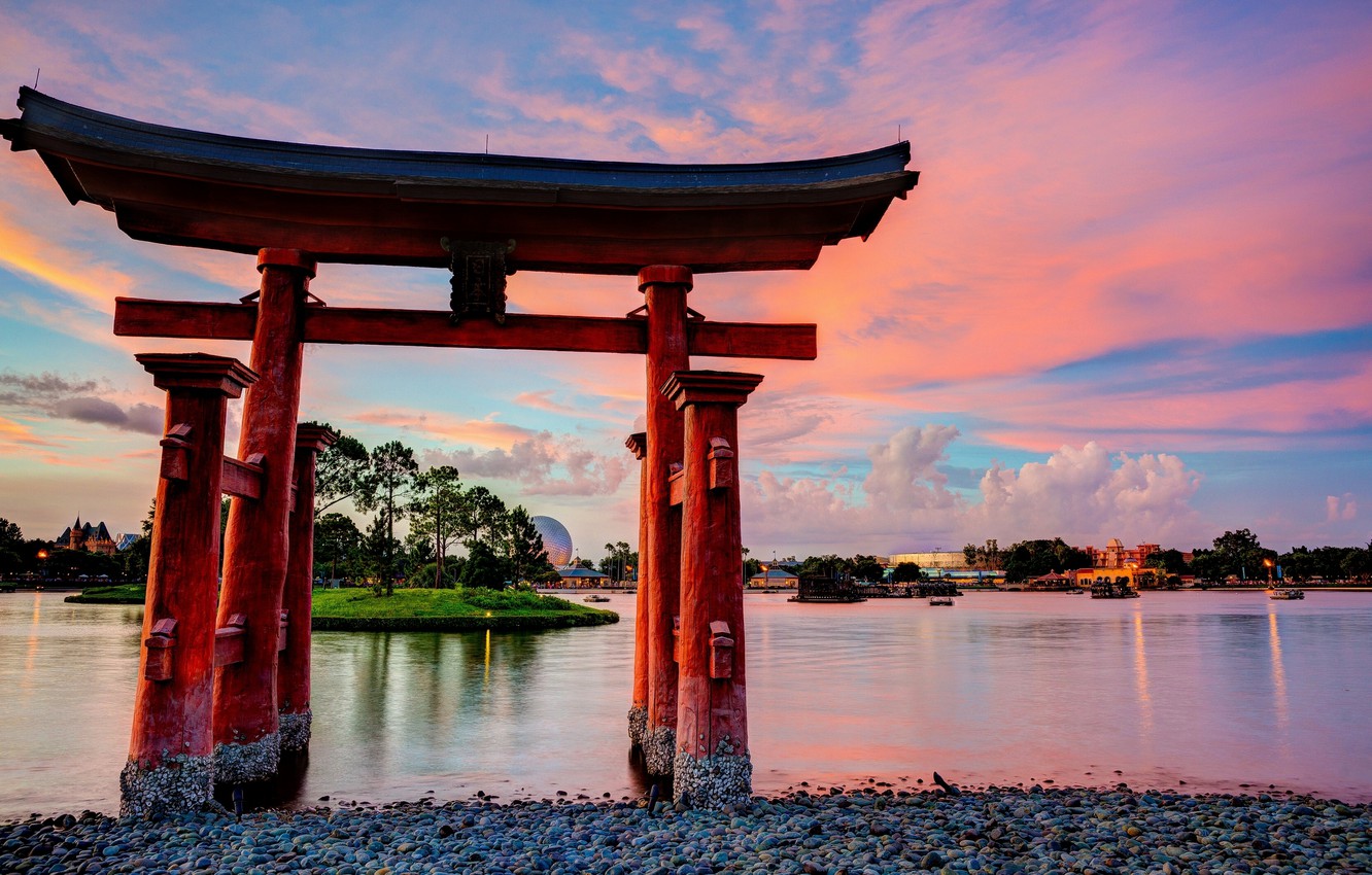Photo Wallpaper Lake, Gate, Fl, Torii, Florida, Walt - Japan - HD Wallpaper 