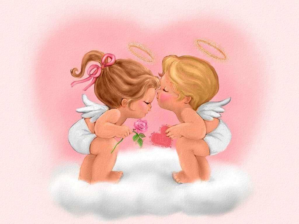 Baby Angel Wallpaper - Two Angels In Love - HD Wallpaper 