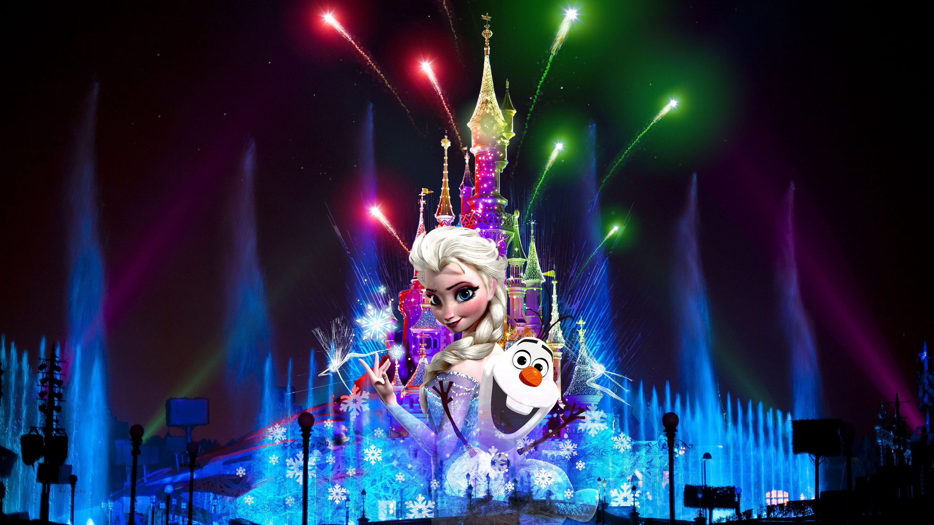 Wallpaper France, Paris, Disneyland At Night, Beautiful - Disneyland Paris Christmas Frozen - HD Wallpaper 