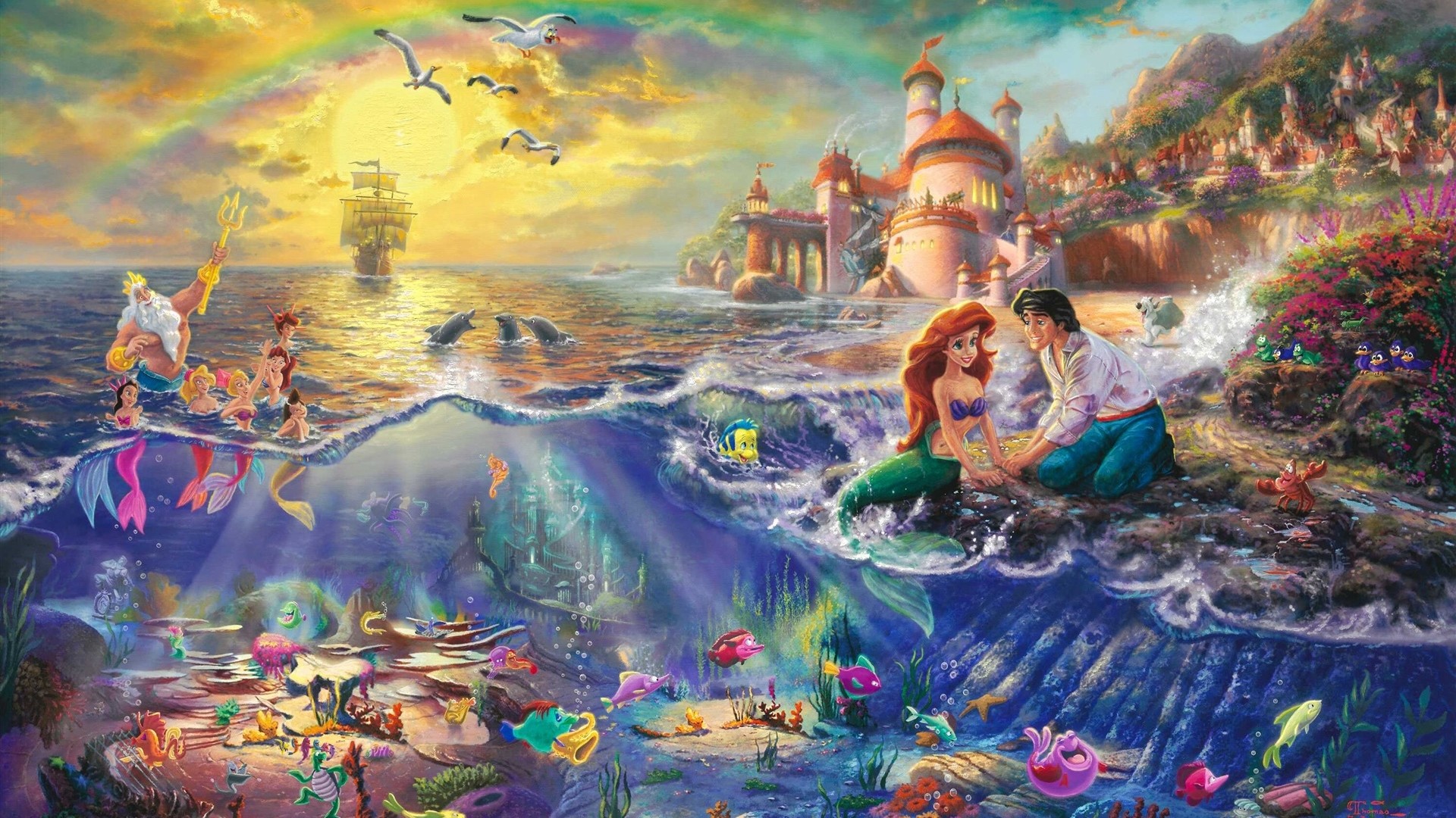 4k Wallpaper Disney Princess Thomas Kinkade Painting - Thomas Kinkade Disney Puzzles - HD Wallpaper 