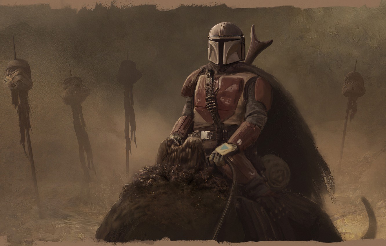 Photo Wallpaper Star Wars, Style, Weapons, Art, The - Mandalorian Art - HD Wallpaper 