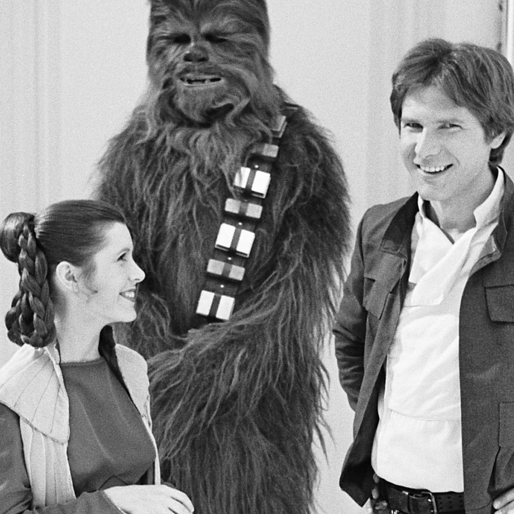 Star Wars Han Solo Harrison Ford Chewbacca Bw Carrie - Han Solo Princess Leia Chewbacca - HD Wallpaper 