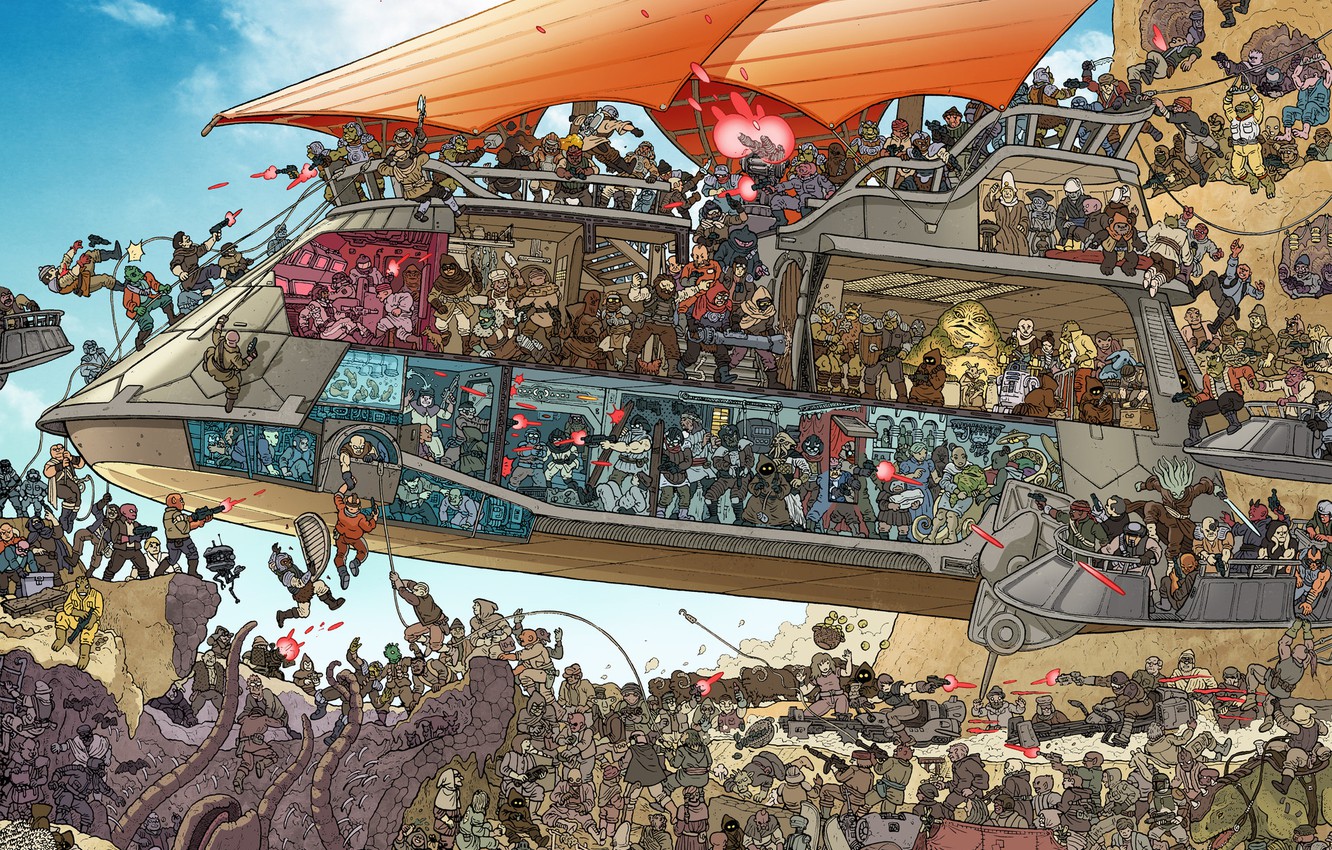 Photo Wallpaper Star Wars, Shooting, Battle, Fantasy, - Barge Battle Star Wars - HD Wallpaper 