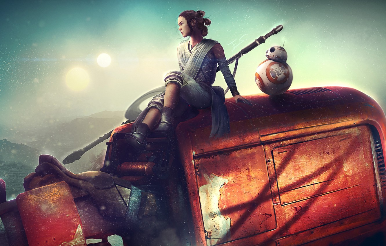 Photo Wallpaper Girl, Robot, Star Wars, Art, Star Wars - Star Wars Bb8 Wallpaper 4k - HD Wallpaper 