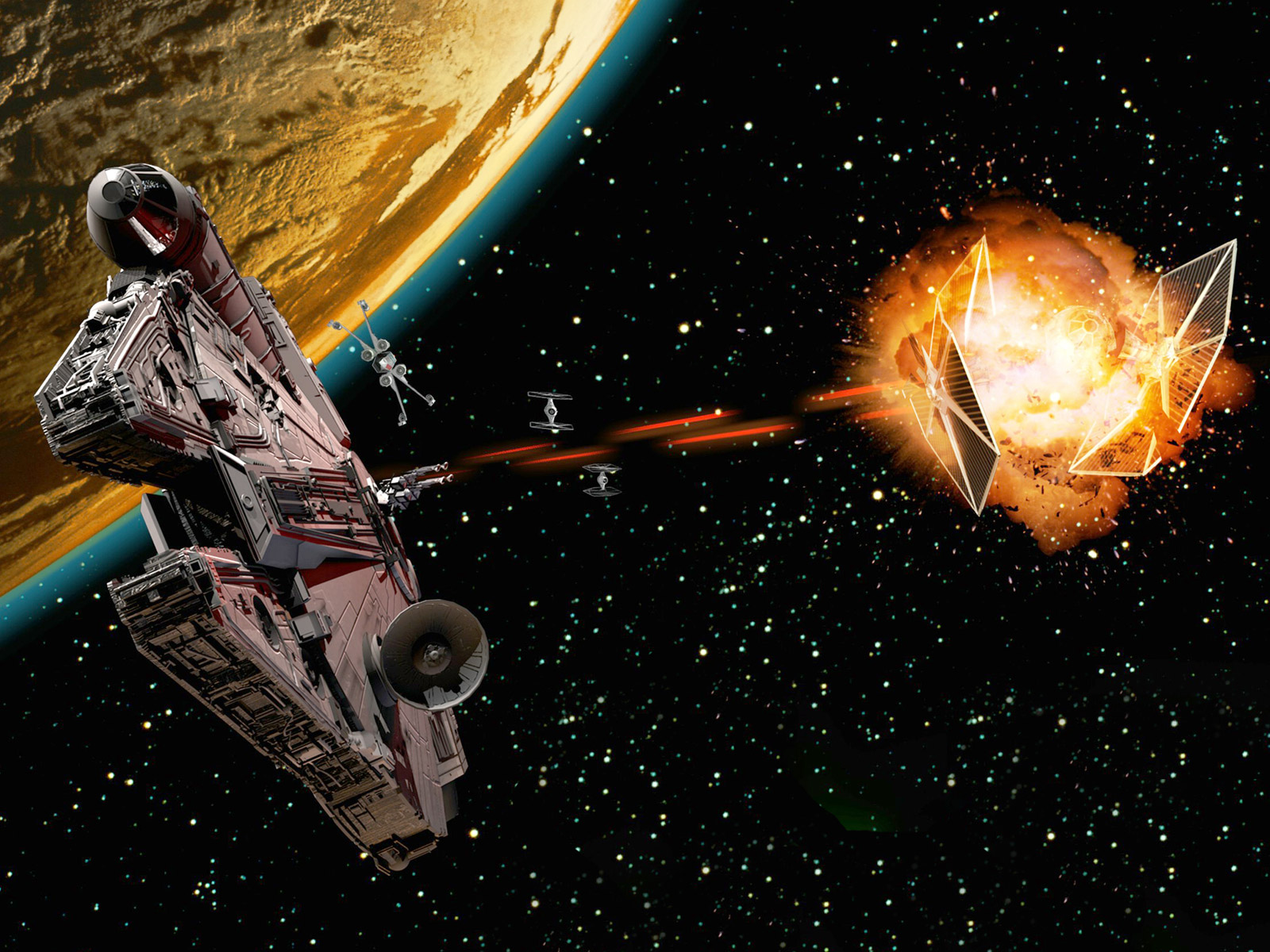 Millennium Falcon Star Wars Wallpaper Hd - Tie Fighter And Millennium Falcon - HD Wallpaper 