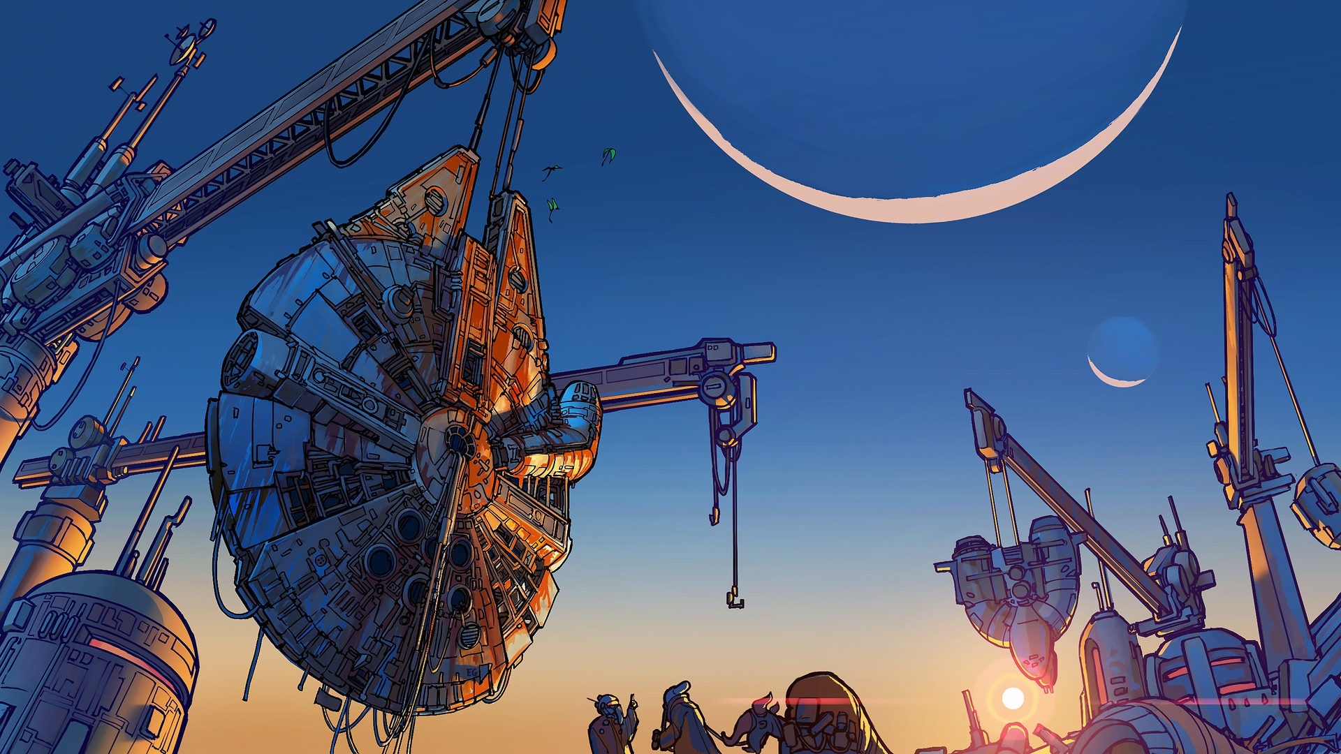 Millennium Falcon, Star Wars, Construction, Artwork, - Star Wars Ship Fan Art - HD Wallpaper 