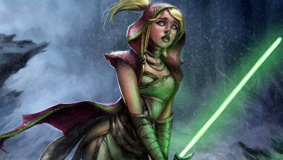 Girl, Lightsaber, The Rain, Star Wars, Jedi Desktop Female Jedi Green Lightsaber 970x550