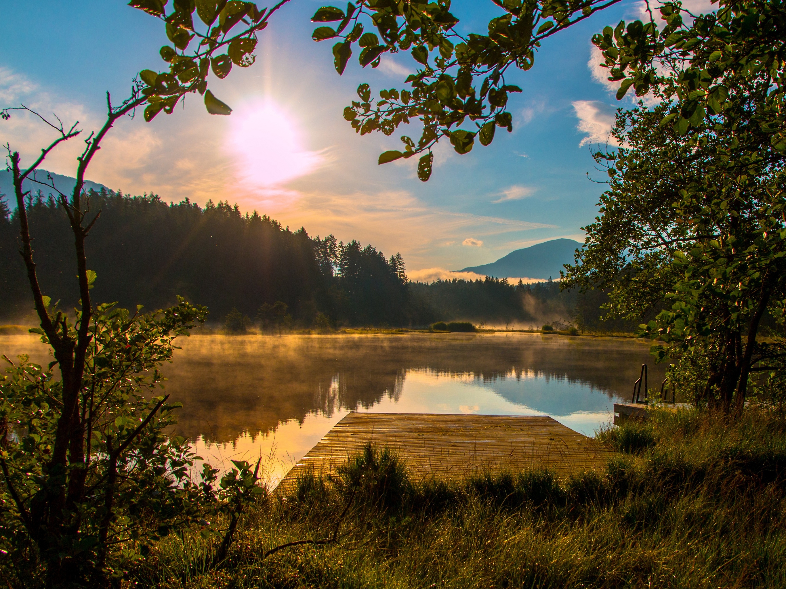 Sun Rise Carinthia Austria Egelsee Hd - HD Wallpaper 