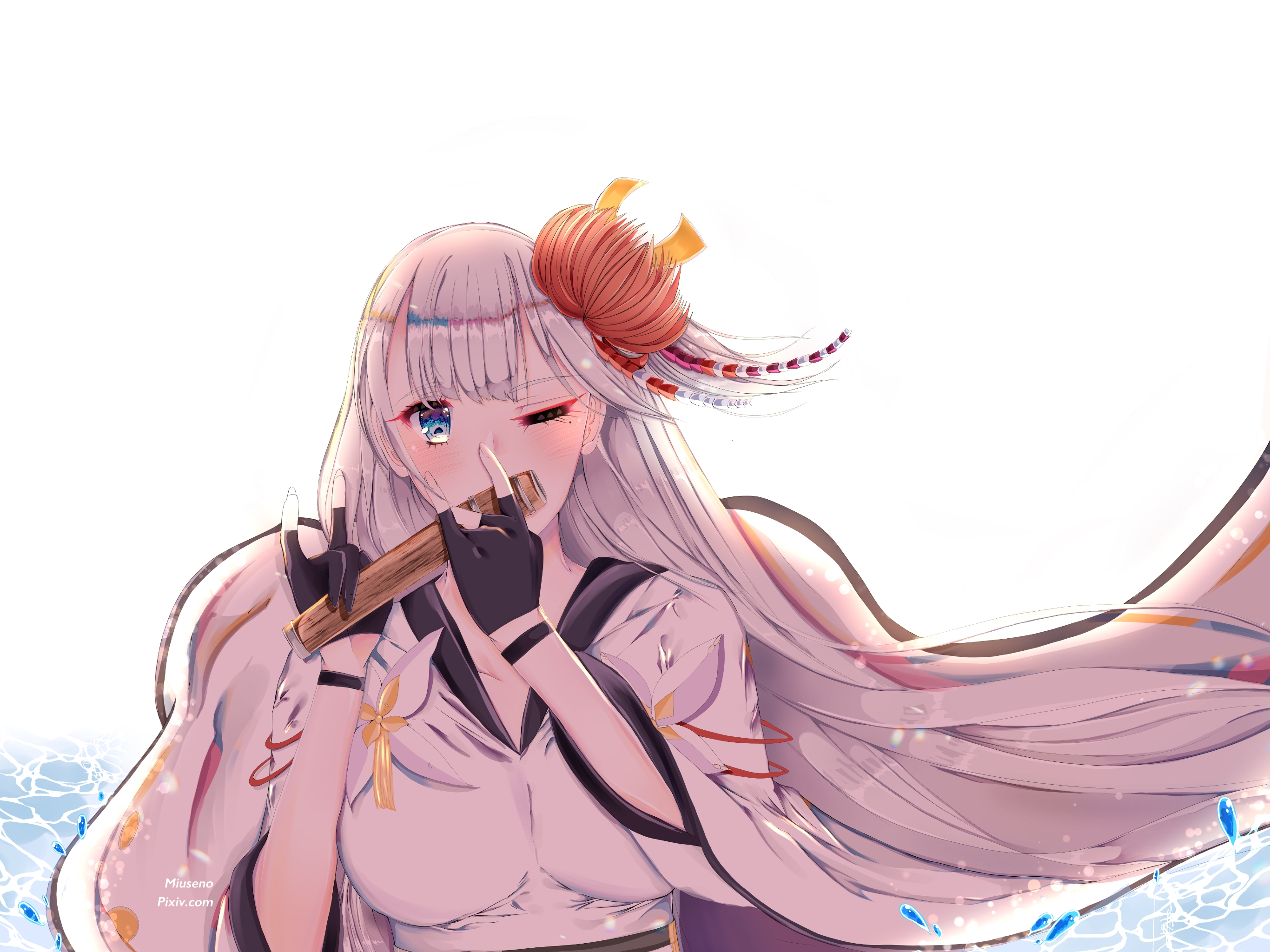 Shoukaku, Azur Alne, Wink, Traditional Clothes, White - Azur Lane Shoukaku Flute - HD Wallpaper 