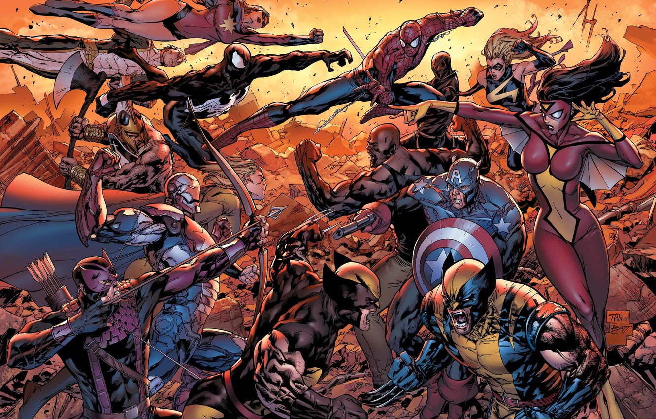 Photo Wallpaper Captain America, Spider-man, Wolverine, - Marvel Comics - HD Wallpaper 