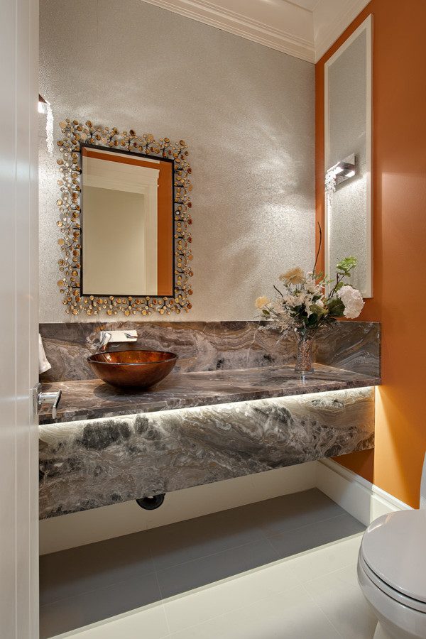 Maya Romanoff Wallpaper Powder Room Contemporary With - Bathroom - HD Wallpaper 