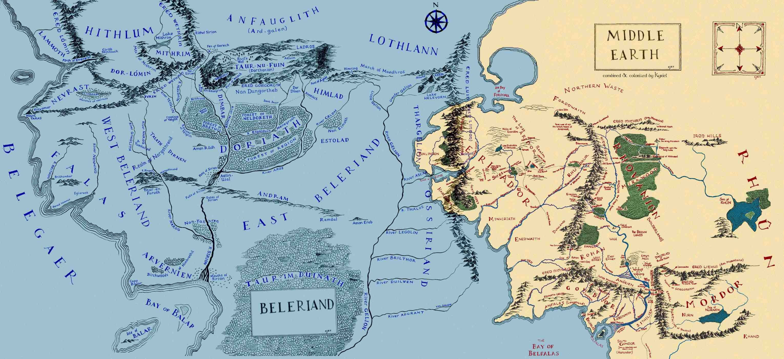 Middle Earth Beleriand Map - HD Wallpaper 
