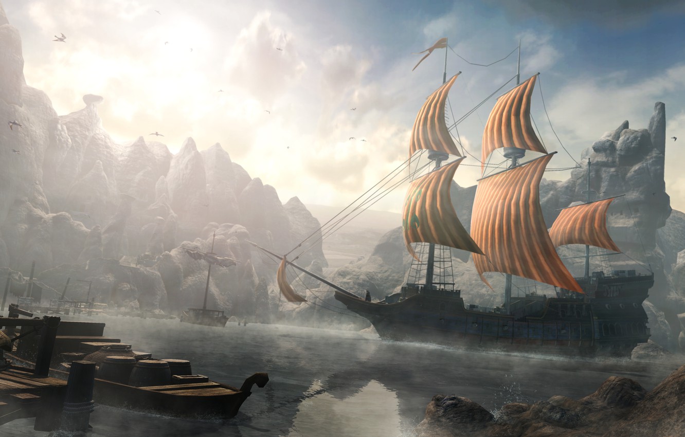 Photo Wallpaper River, Ship, Ezio Auditore Da Firenze, - Ghosts Of Saltmarsh Artwork - HD Wallpaper 
