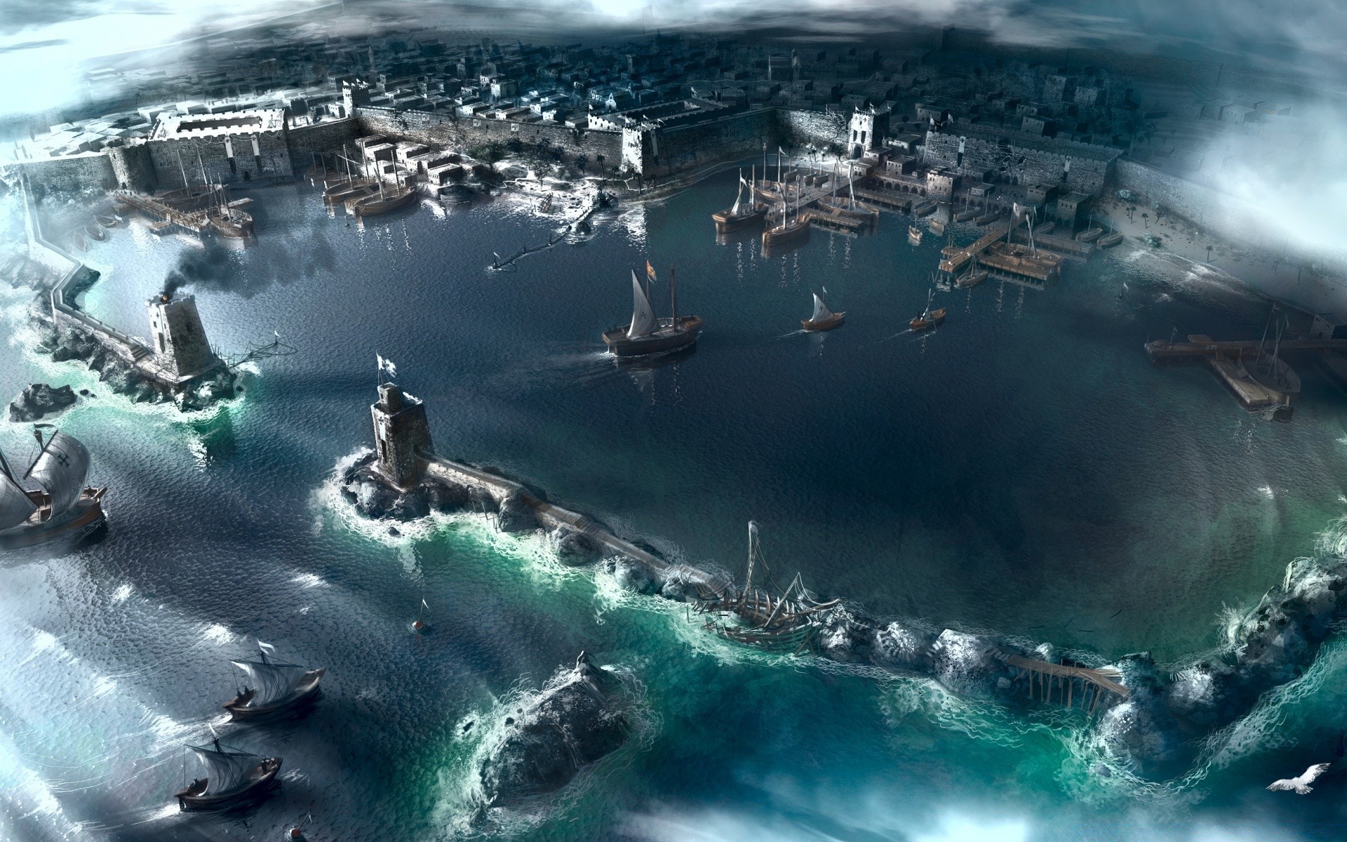 Assassin S Creed Water Travel Watercraft Seashore Vehicle - Assassins Creed Revelations Port - HD Wallpaper 