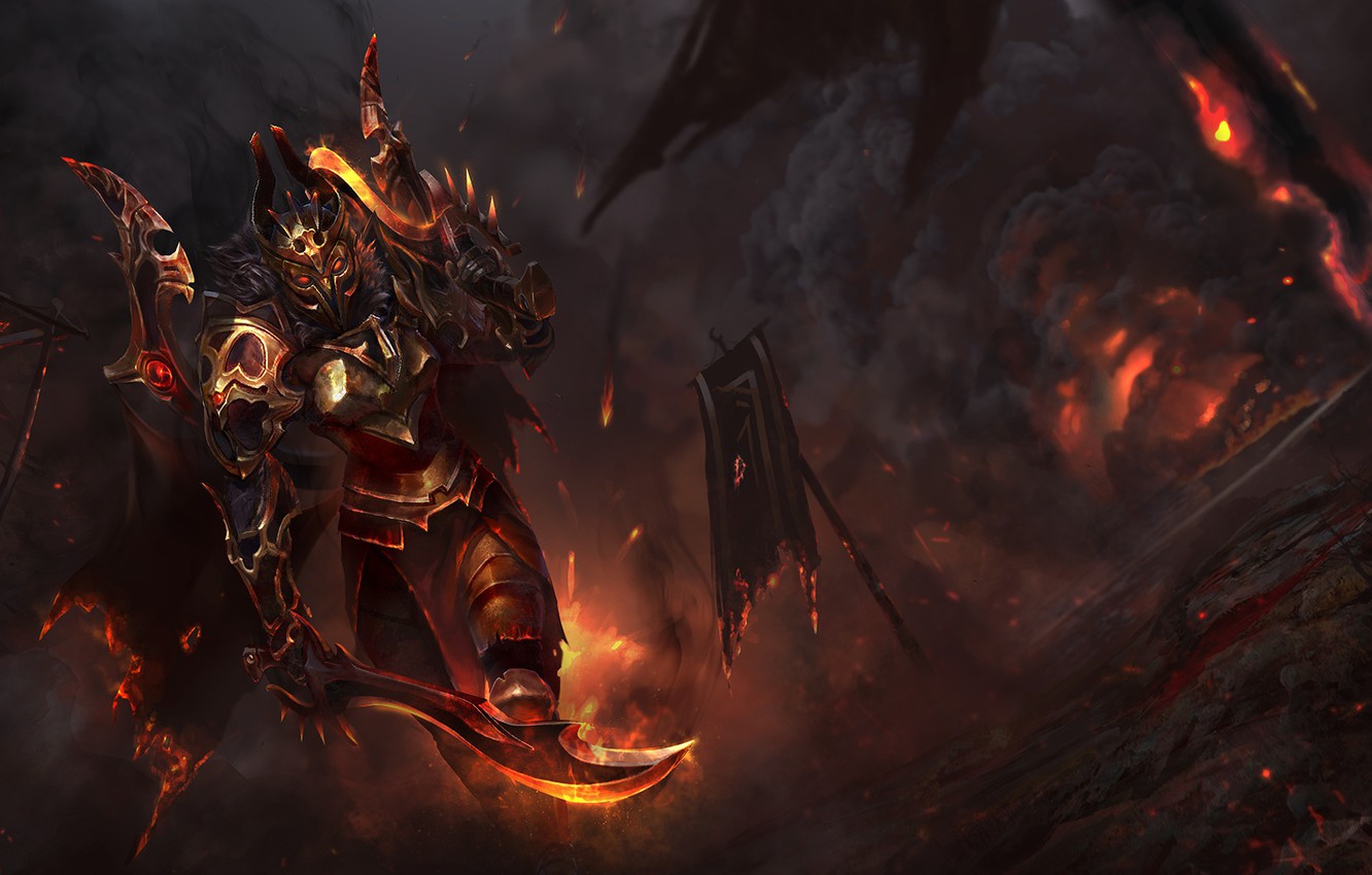 Photo Wallpaper Smoke, Fire, Sword, Armor, Art, Dota - Legion Commander Wallpaper Hd - HD Wallpaper 