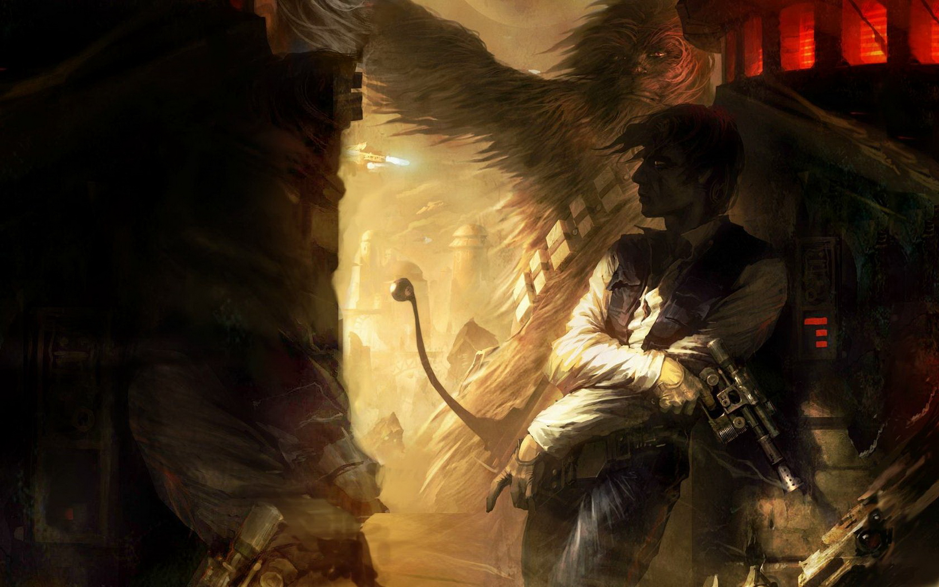 Han And Chewie Art - HD Wallpaper 