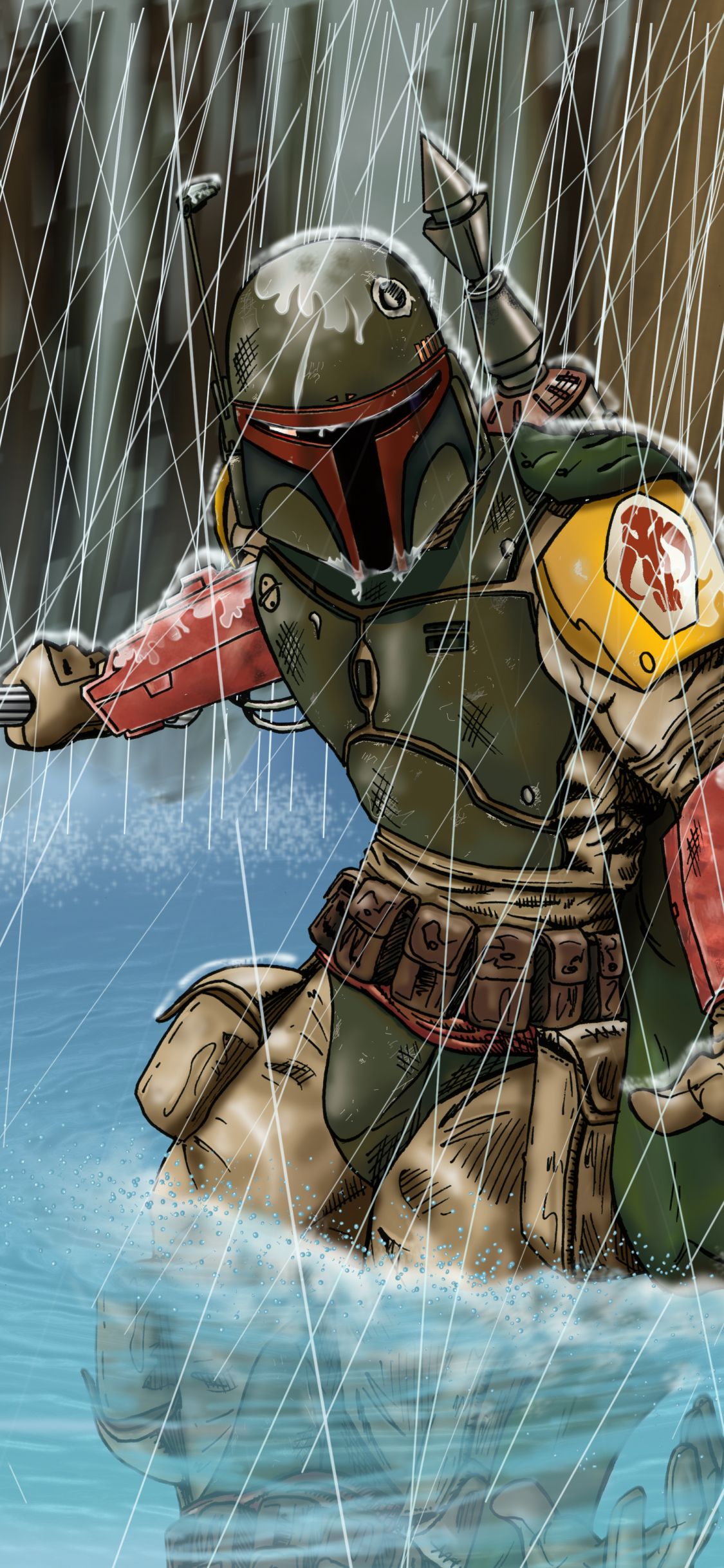Boba Fett In The Rain - HD Wallpaper 