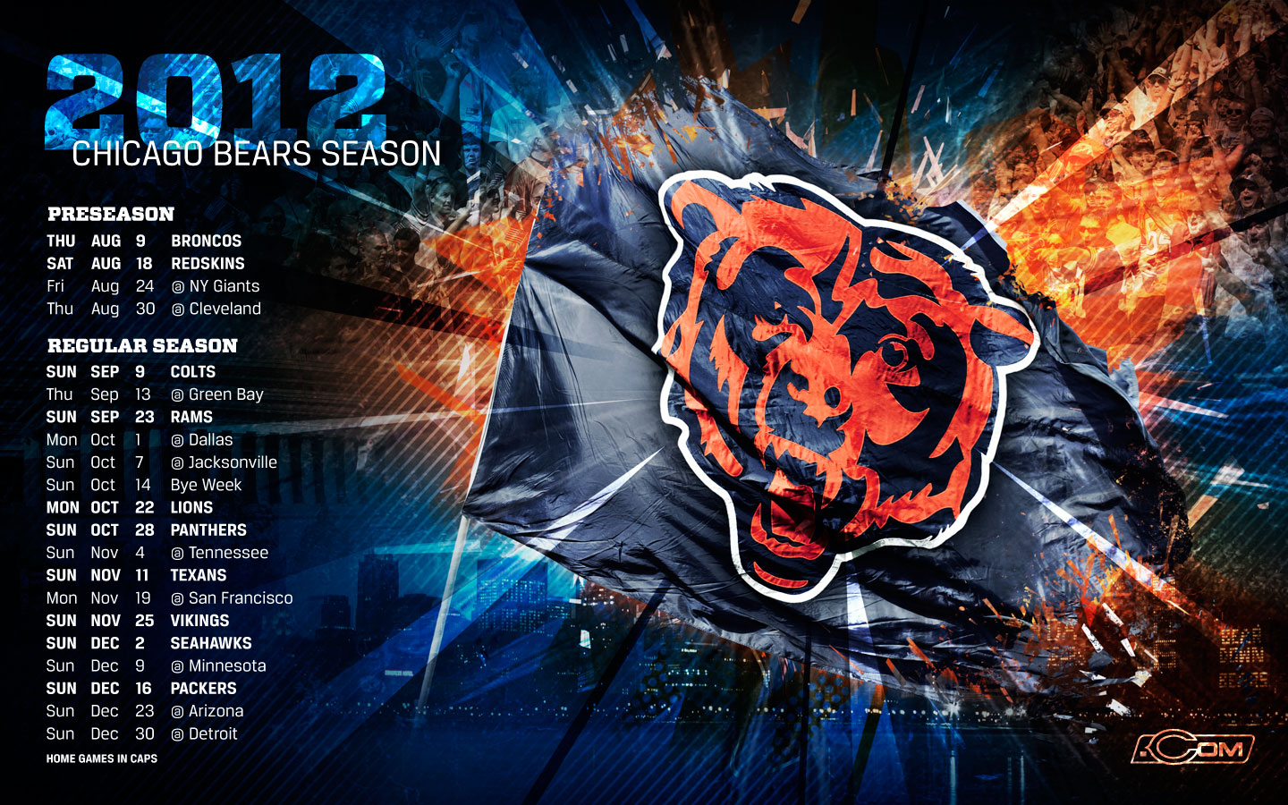 Chicago Bears 2012 Schedule - HD Wallpaper 
