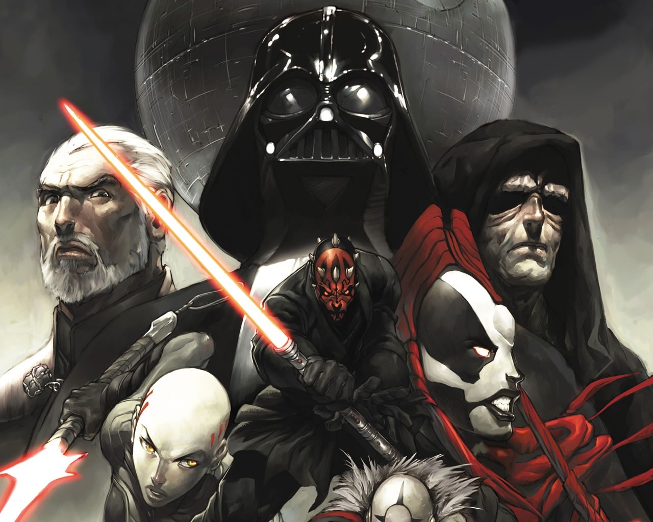 Star Wars Darth Maul Darth Vader Death Star Darth Sidious - Star Wars Dark Side Sith Lords - HD Wallpaper 