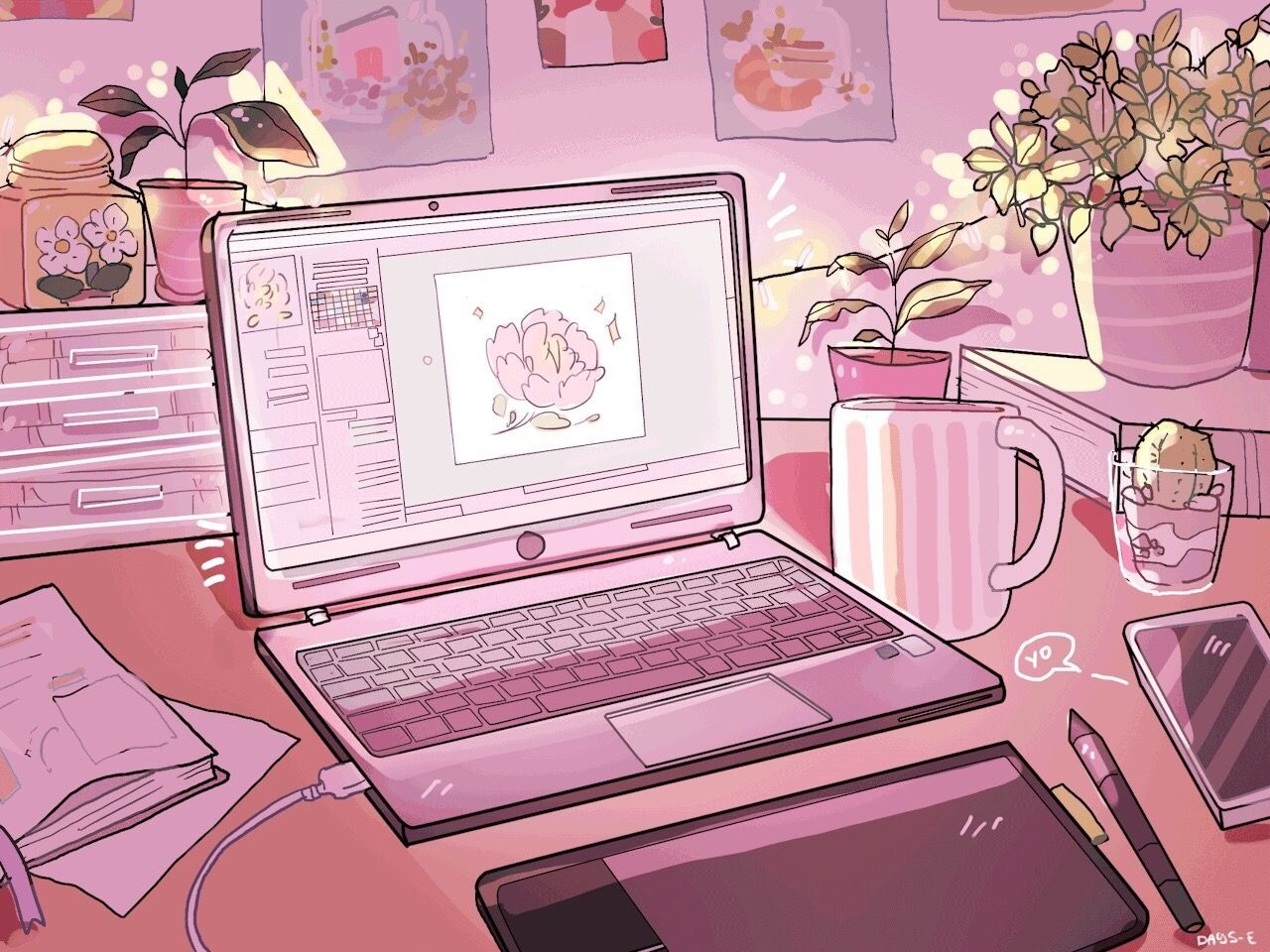 Laptop Aesthetic Wallpapers Anime - HD Wallpaper 