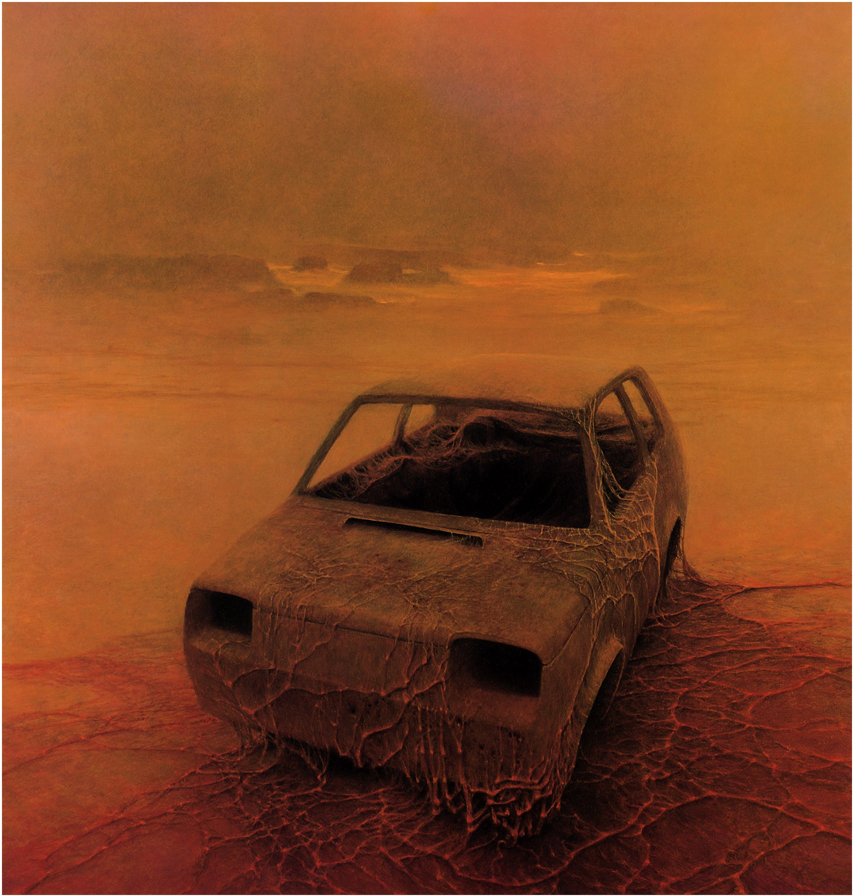 Zdzisław Beksiński, Artwork, Dark, Scary, Wasted Car - Zdzisław Beksiński Car - HD Wallpaper 