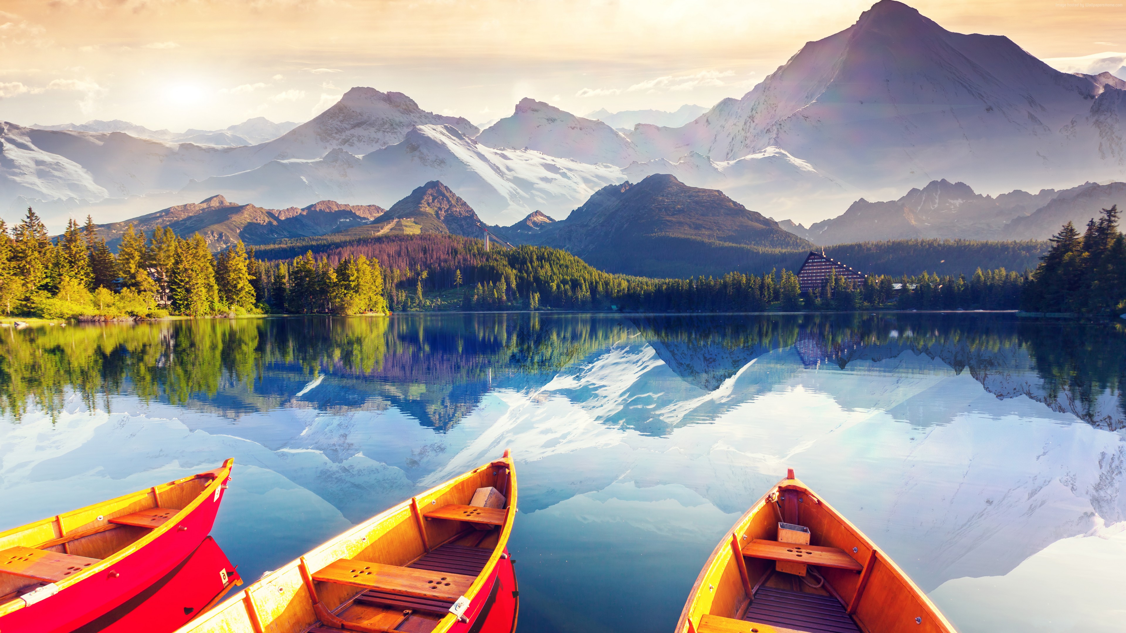 Wallpaper Lake, Boat, Sky, Colors, 8k, Nature - Nature 1080p - HD Wallpaper 