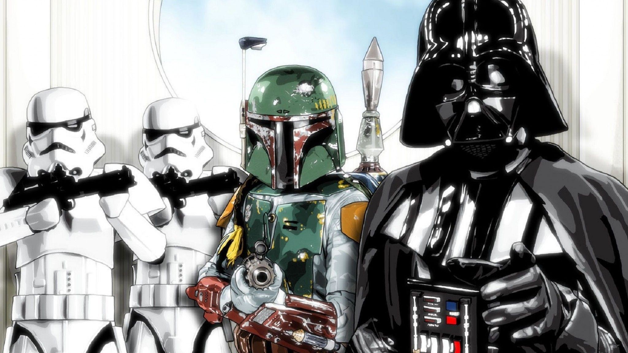 Star Wars Darth Vader Boba Fett - HD Wallpaper 