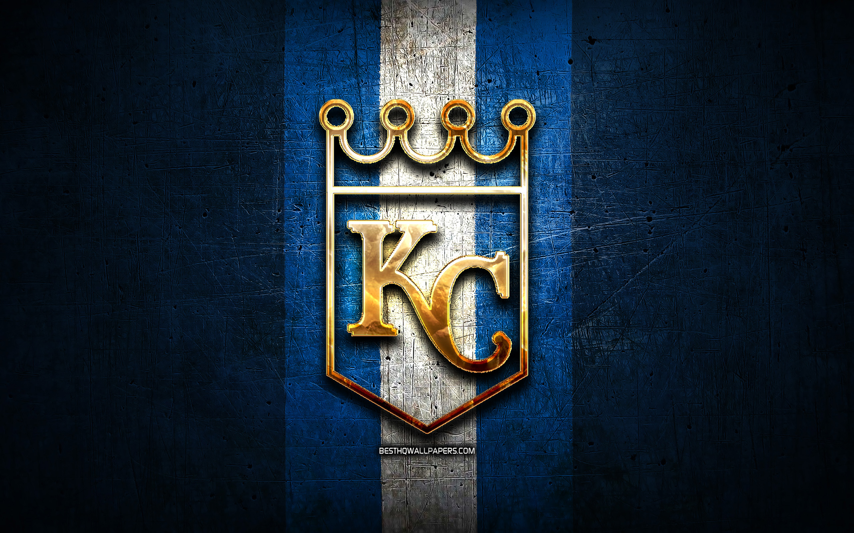 Kansas City Royals, Golden Logo, Mlb, Blue Metal Background, - Emblem - HD Wallpaper 