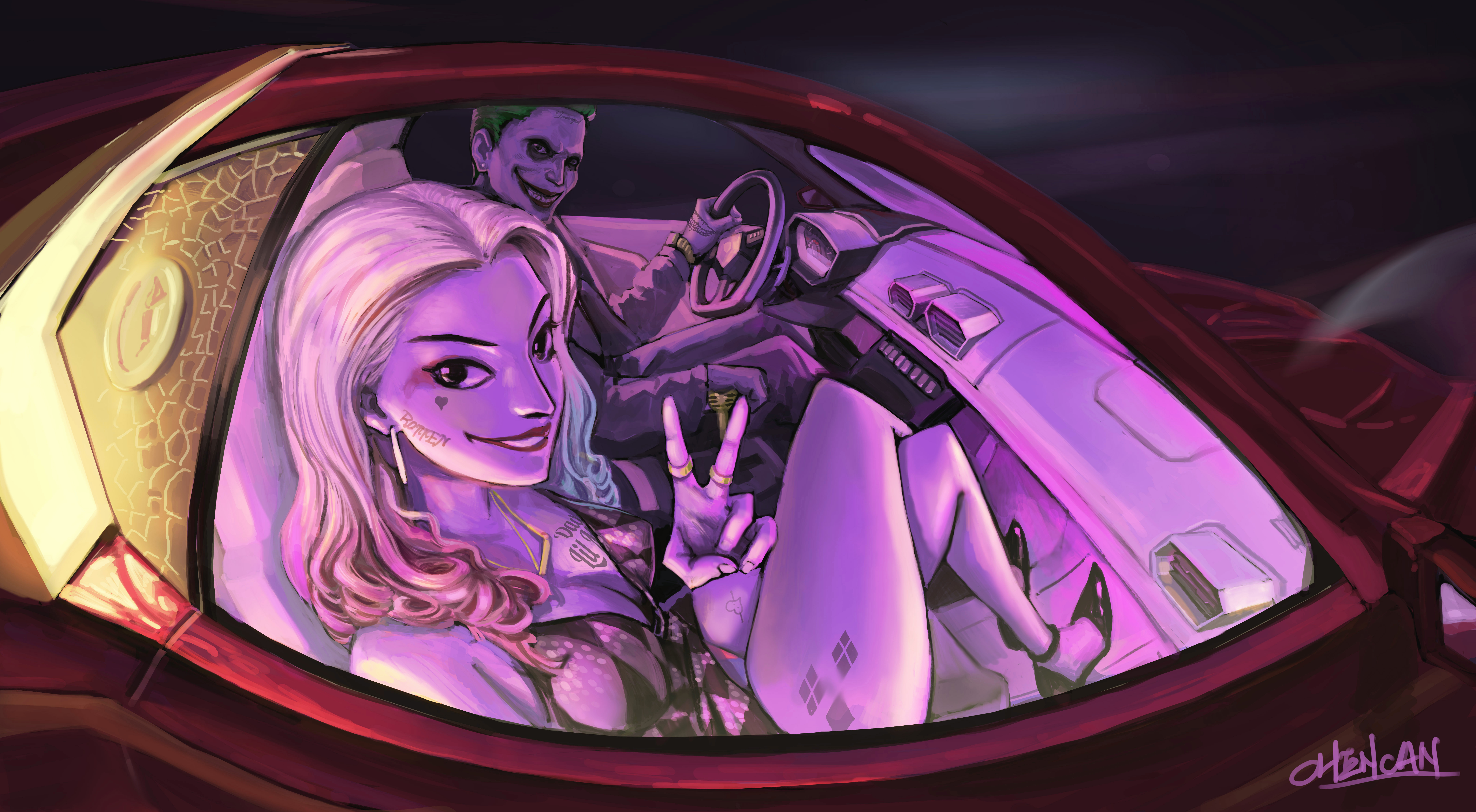 Harley Quinn And Joker Lamborghini - HD Wallpaper 