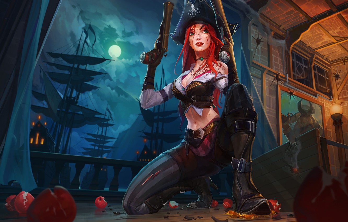 Photo Wallpaper The Sky, Girl, Clouds, Night, The Moon, - League Of Legends Miss Fortune - HD Wallpaper 