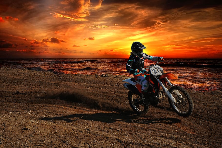 Motocross, Sunset, Dusk, Sport, Dirt Bike, Ktm, Rider, - Coloring Pages Motocross Ktm - HD Wallpaper 