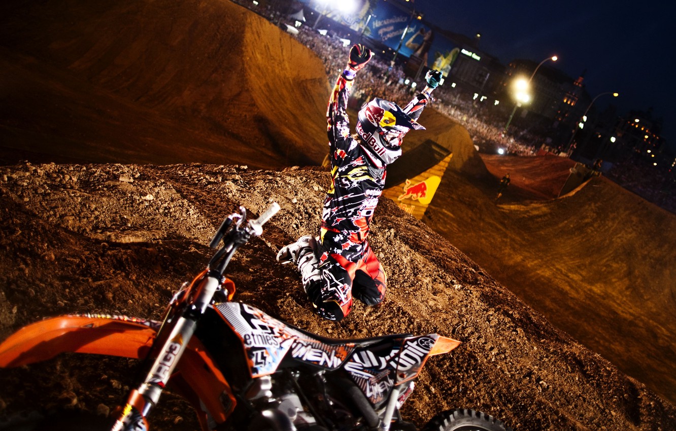 Photo Wallpaper Light, Motorcycle, Helmet, Motocross, - Red Bull X Fighters - HD Wallpaper 