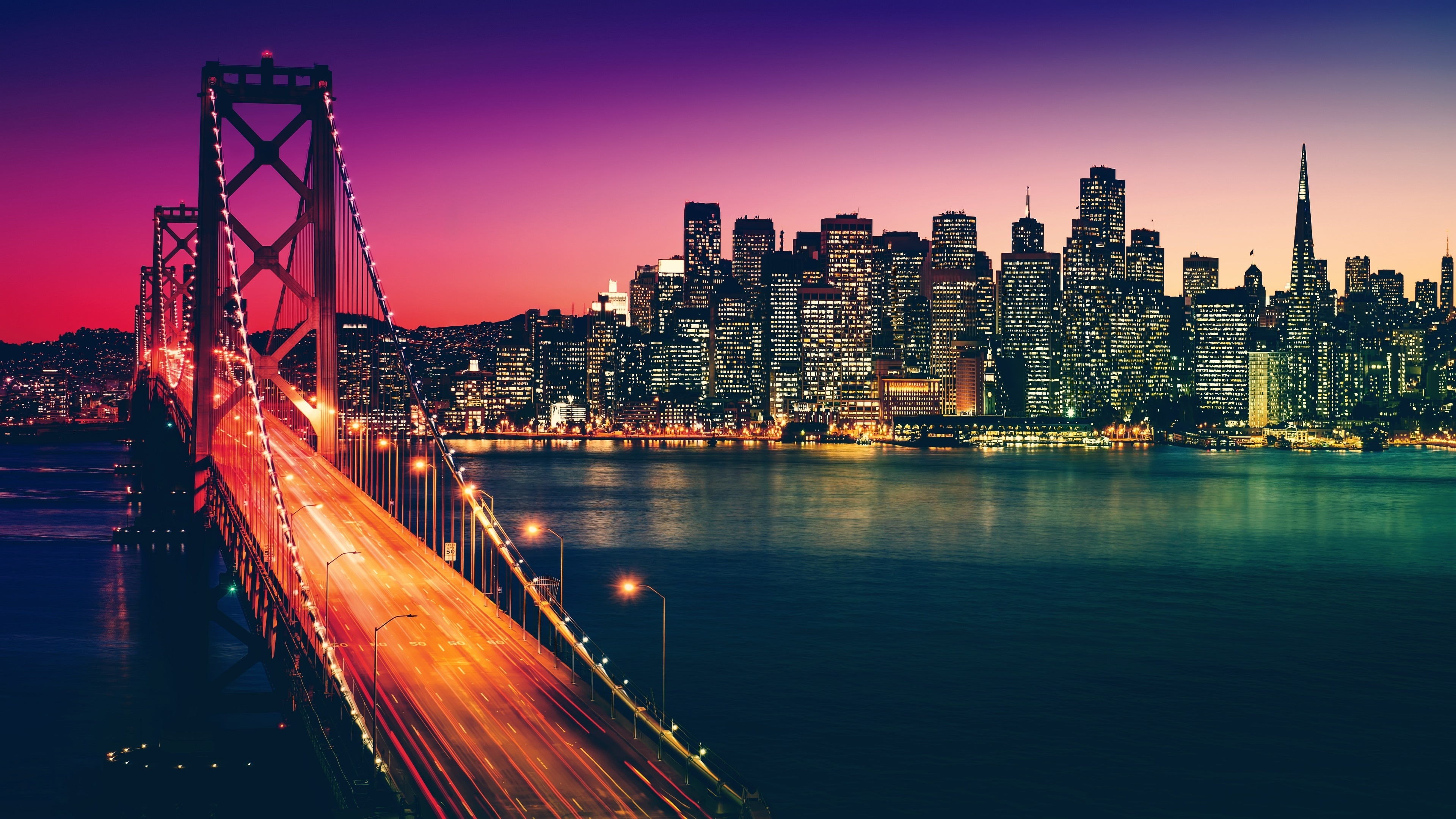 San Francisco, City, Buildings, Bridge, Night, Wallpaper - HD Wallpaper 