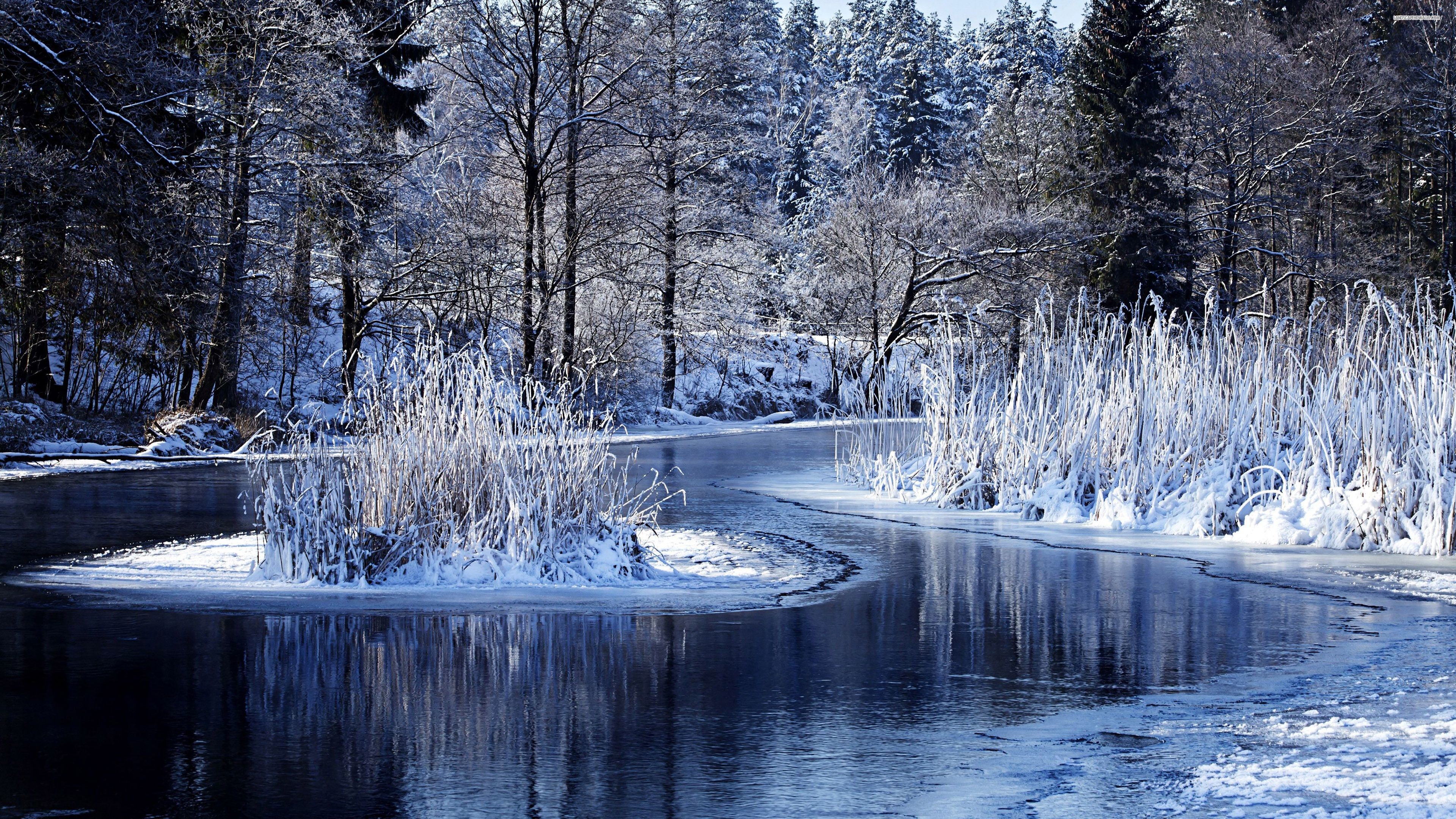 3840x2160, Winter On The Lake 4k Ultra Hd Wallpaper - 4k Ultra Hd Winter - HD Wallpaper 