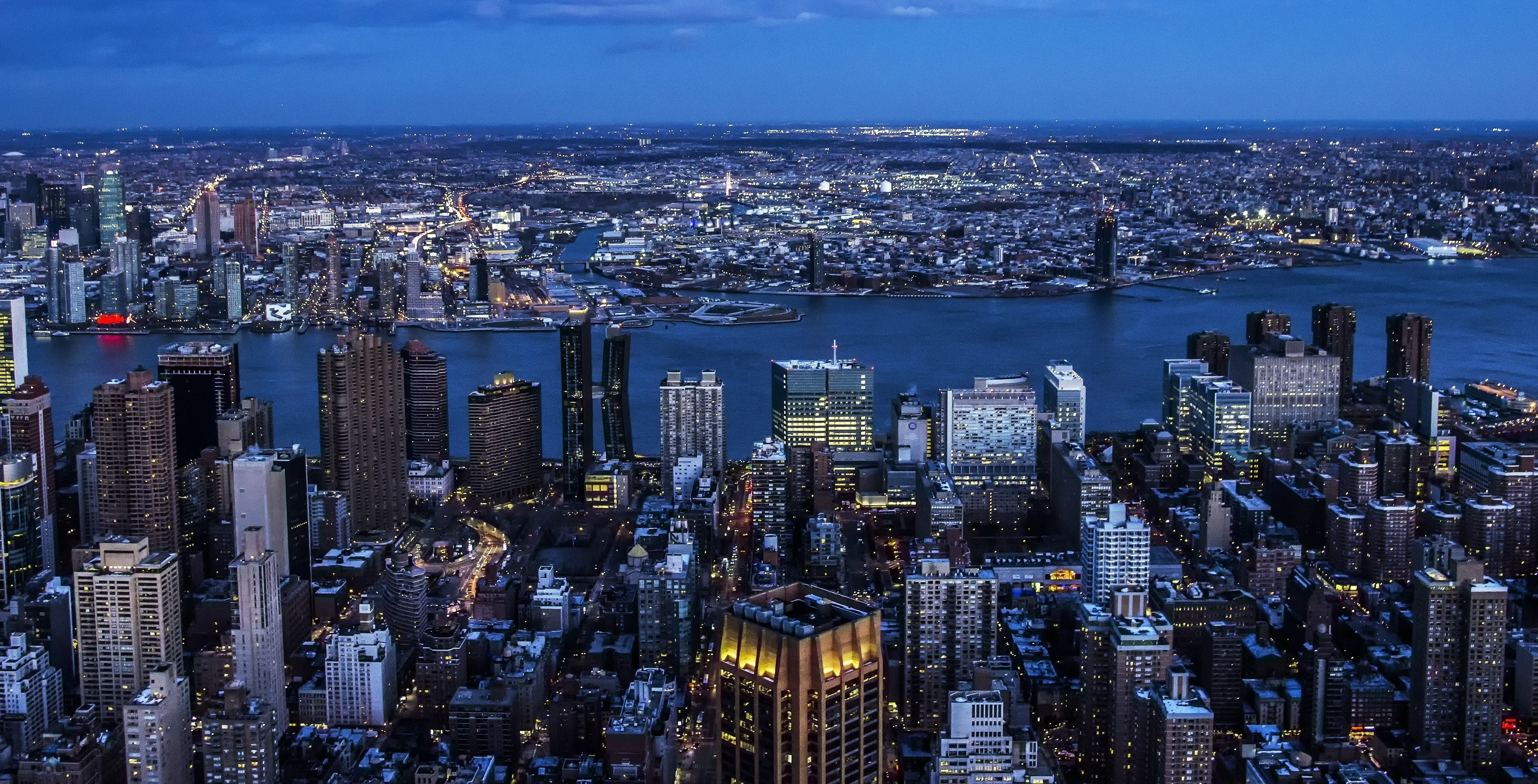 Panoramic, Buildings, City, Dawn, Night, New York, - HD Wallpaper 