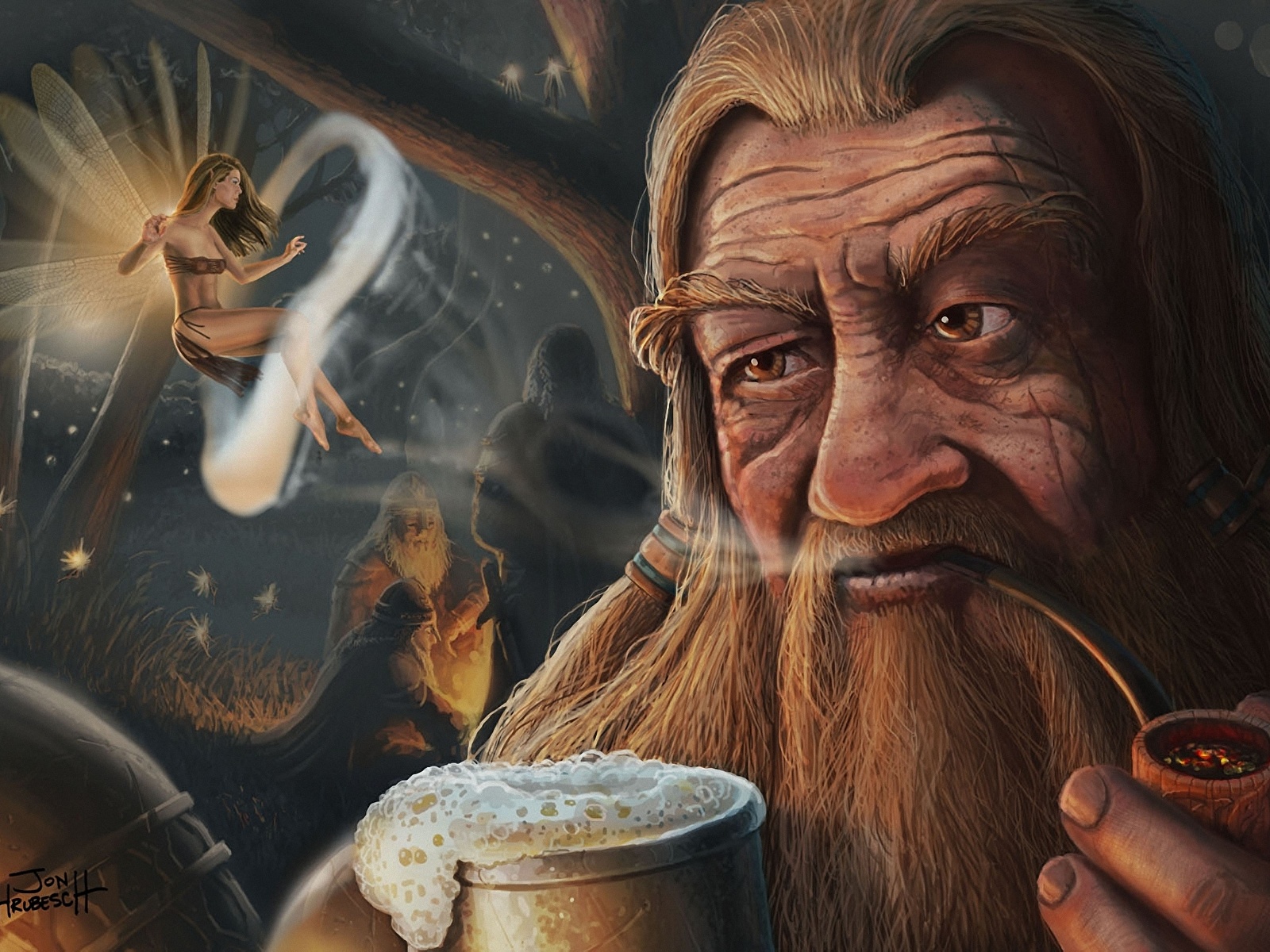 Pipe Smoking Old Man Fantasy - HD Wallpaper 