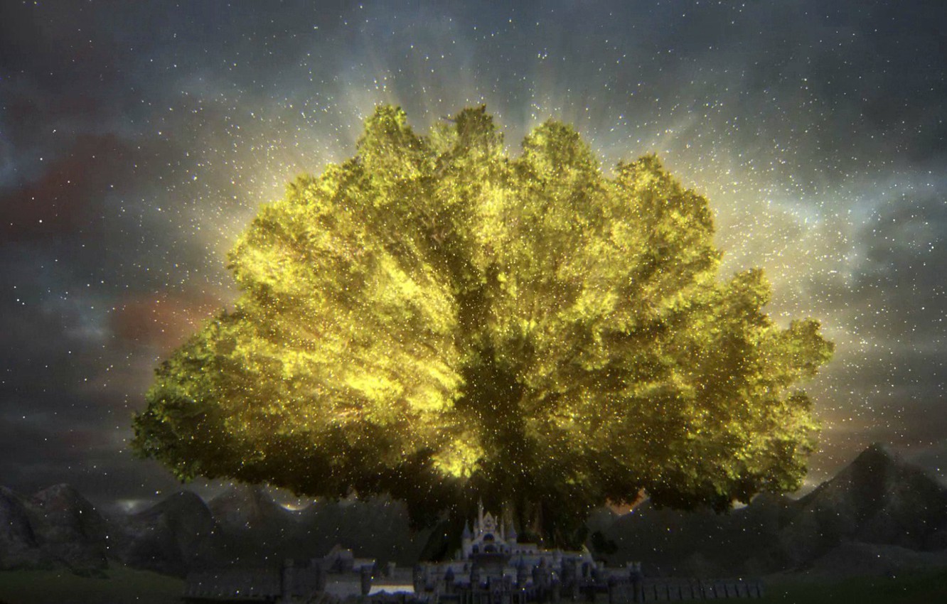 Photo Wallpaper The Sky, Tree, Stars, Castle, Anime, - Tree - HD Wallpaper 