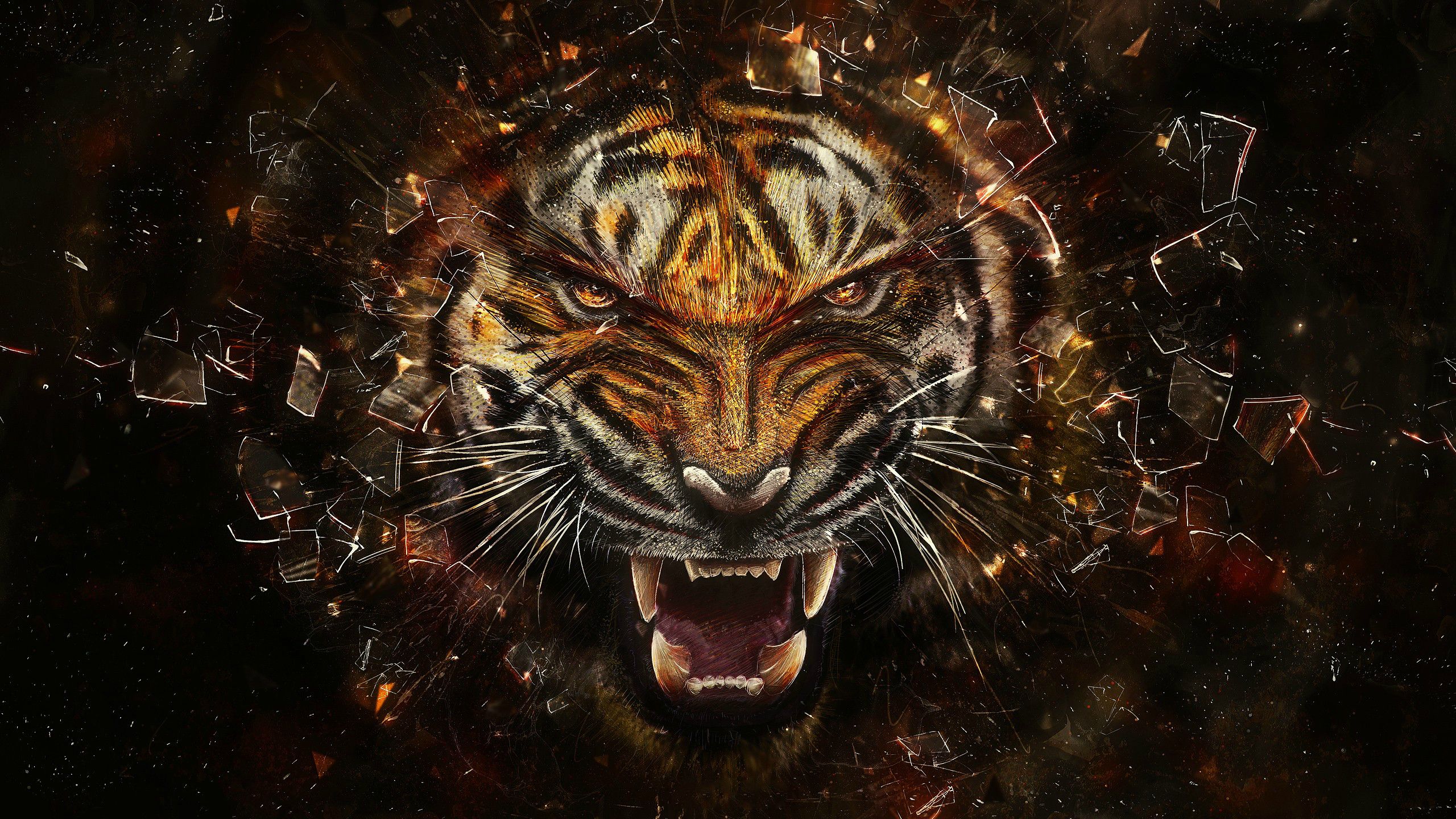 Tiger Going Through Glass - HD Wallpaper 