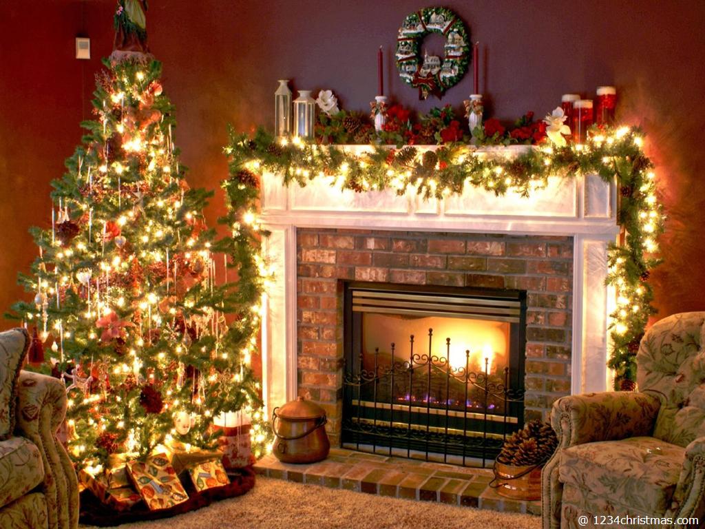Christmas Decor Wallpaper - Christmas House With Fireplace - HD Wallpaper 
