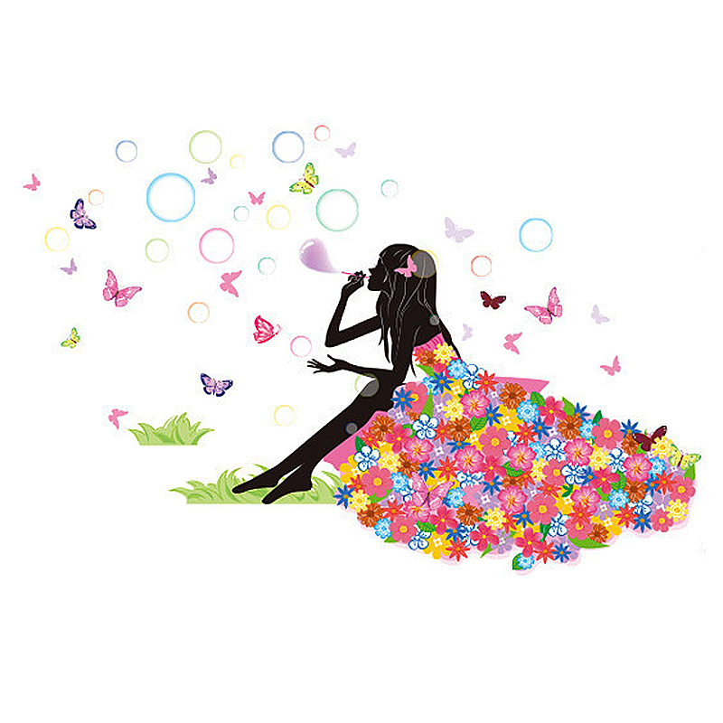 Butterfly Girl Skirt Misty Bubble Wall Sticker Wallpaper - Flower Girl Butterfly Decal - HD Wallpaper 