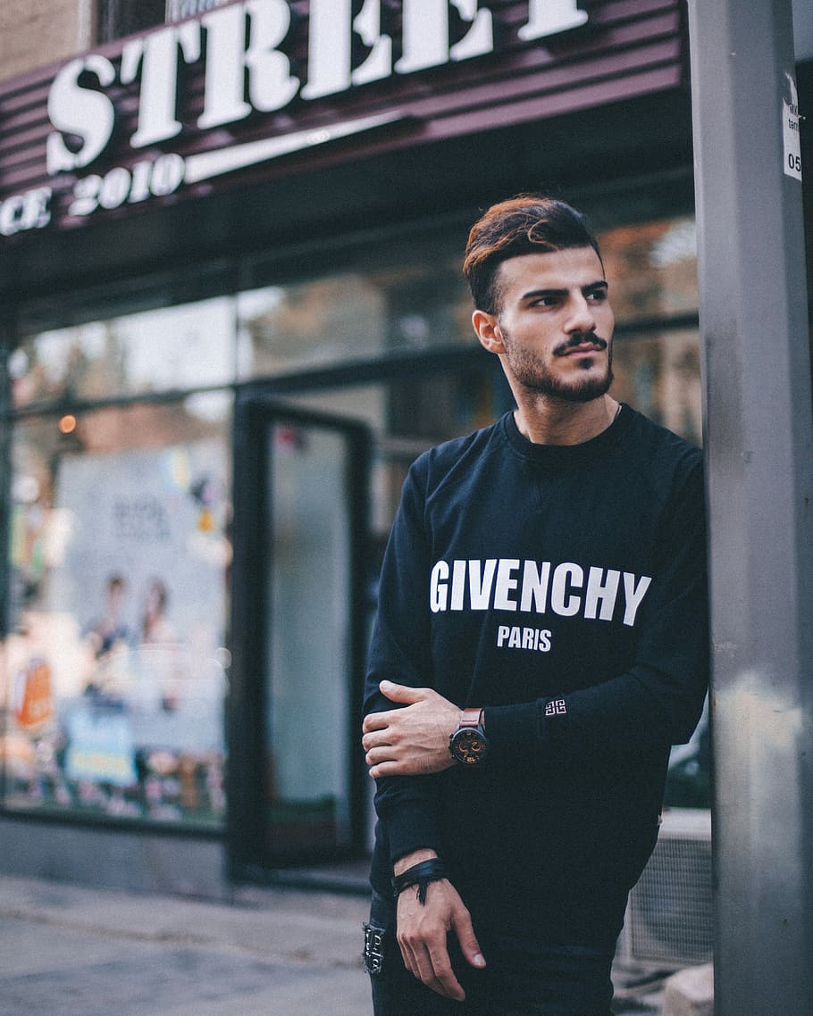 Man In Black Givenchy Sweatshirt Standing Beside Of - Photography Of Man Post - HD Wallpaper 