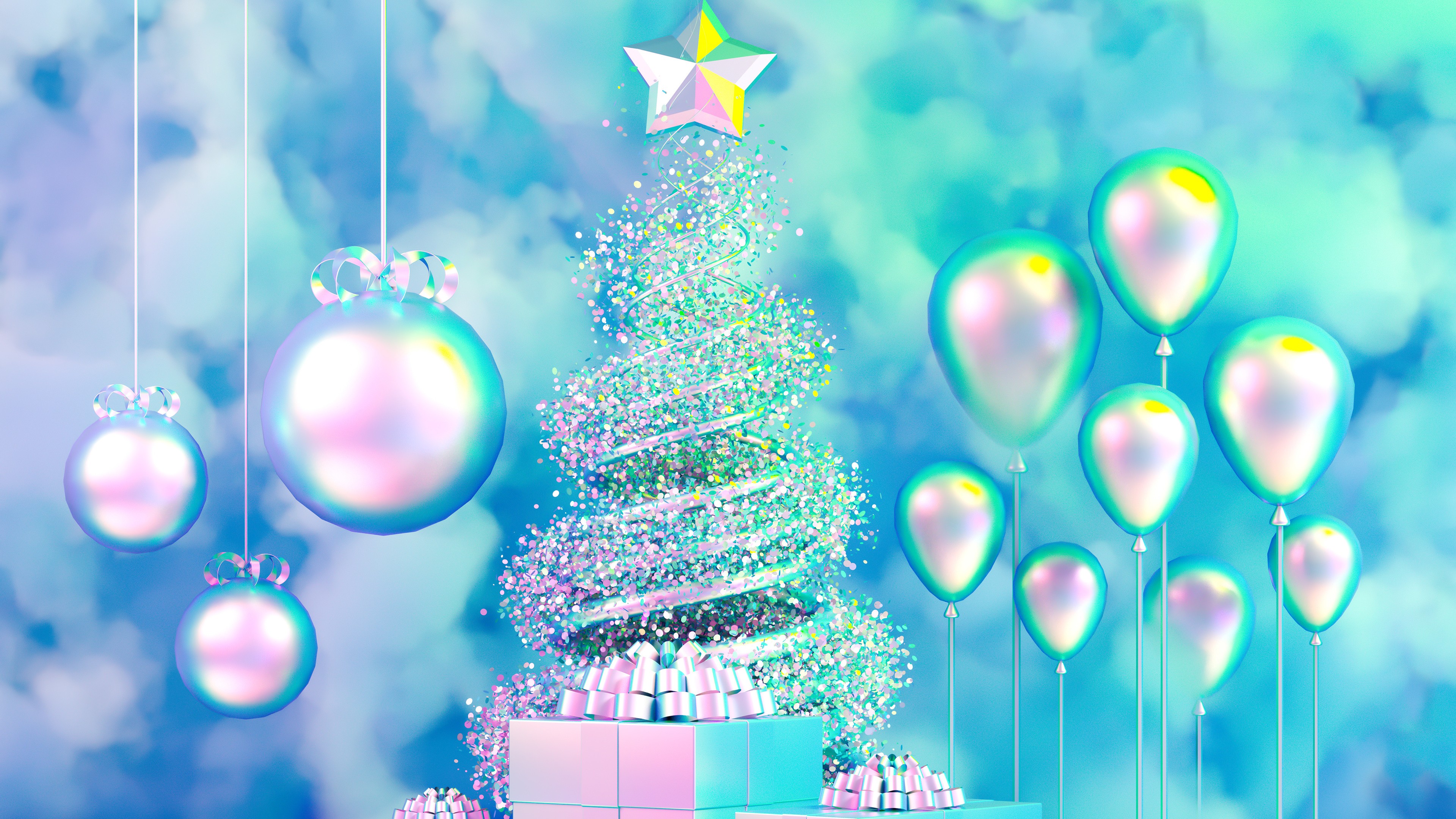 Christmas Tree Desktop Wallpaper 4k Background - Happy New Year 2020 - HD Wallpaper 