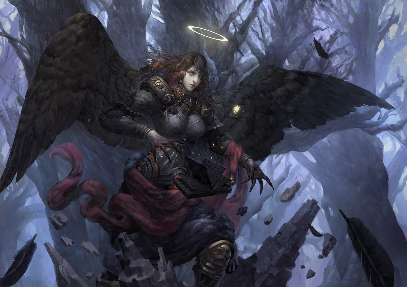 Dark Fallen Angel Female - HD Wallpaper 