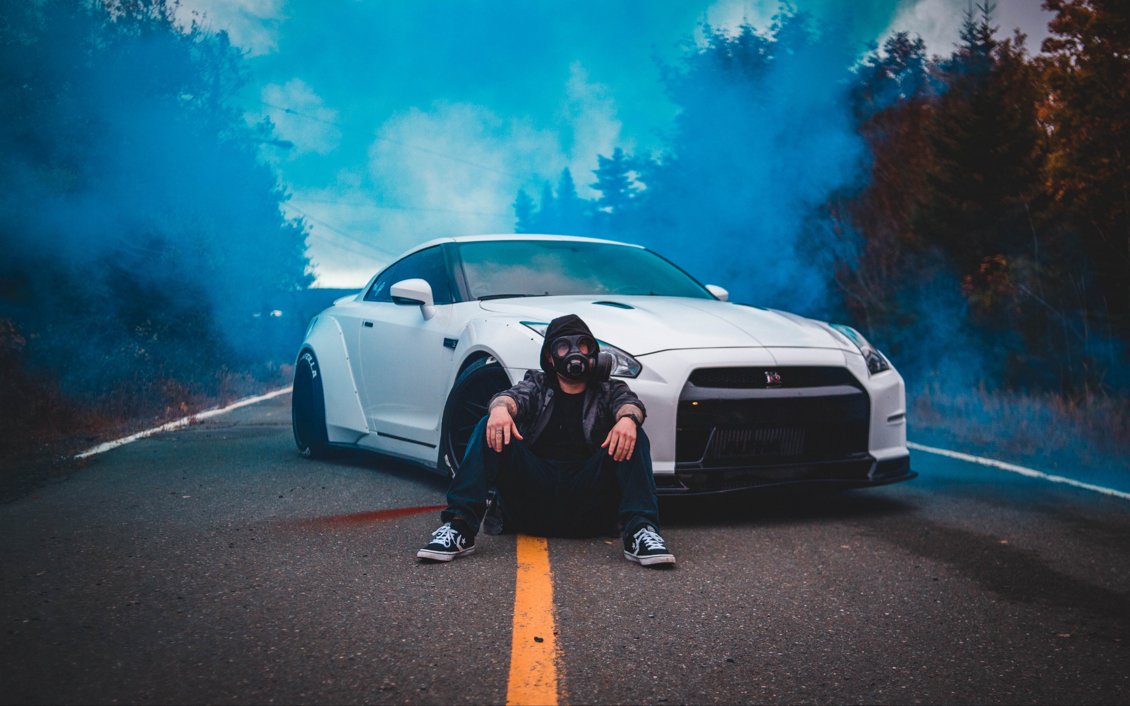 Wallpaper Man, Gas Mask, Car, Smoke, Cloud - Man Mask Gas Car - HD Wallpaper 