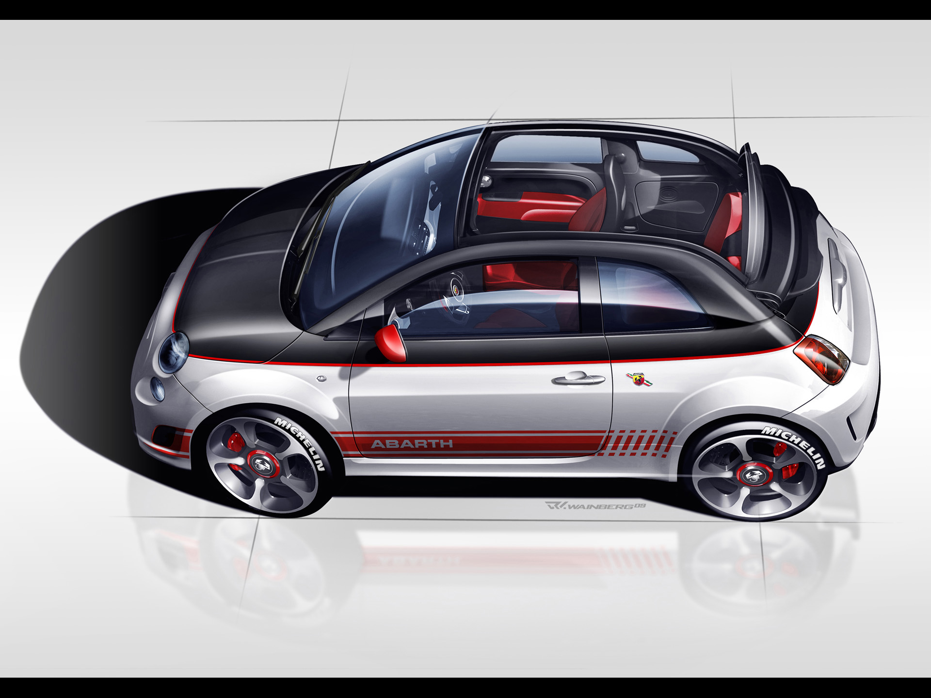 500 Abarth Sketch - HD Wallpaper 