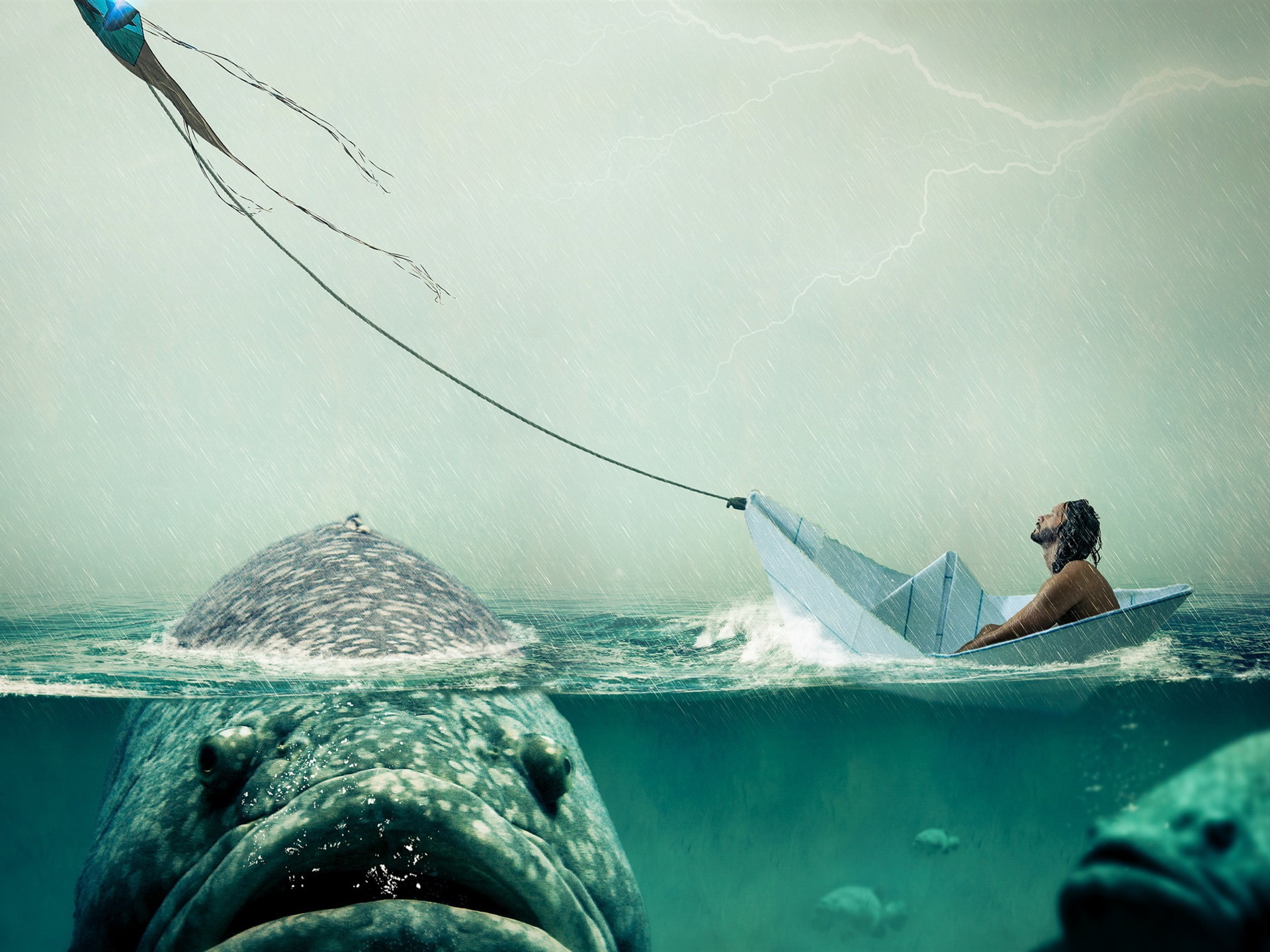 Wallpaper Paper Boat, Big Fish, Sea, Rain, People, - Paper Boat Wallpaper Hd - HD Wallpaper 