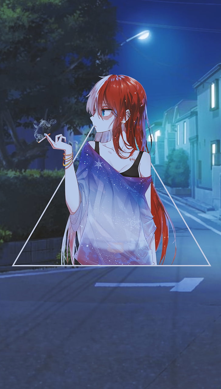 Anime, Anime Girls, Picture In Picture, Smoking, Night, - Smoking Girl Anime Girl - HD Wallpaper 