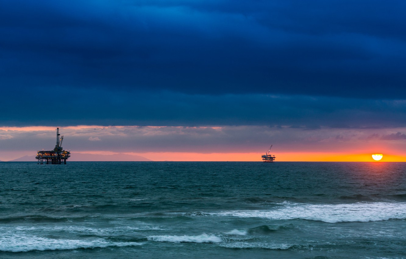 Photo Wallpaper Sunset, The Ocean, Horizon, Ca, Pacific - Sea - HD Wallpaper 